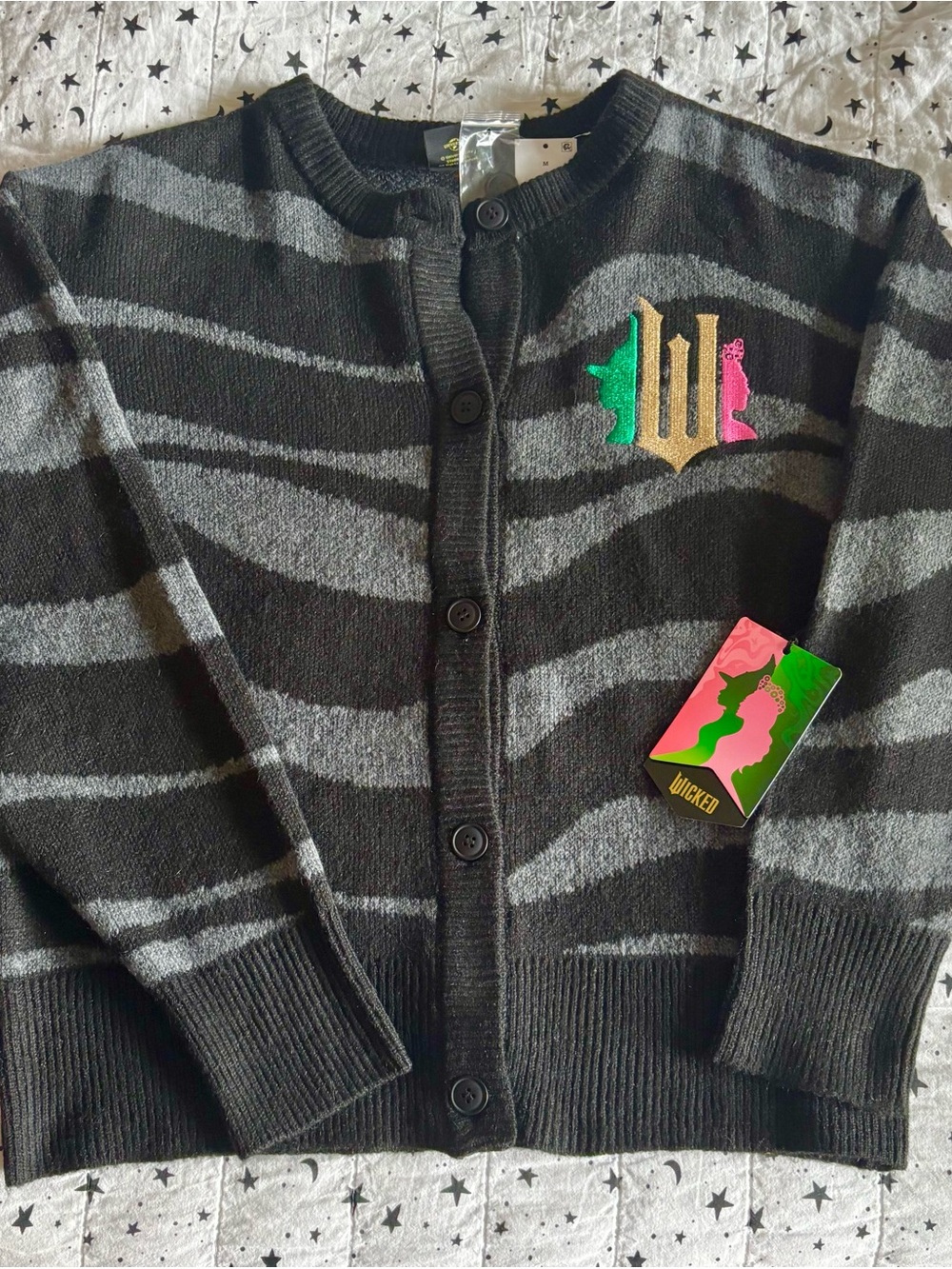 Target Wicked Black & Gray Striped Cardigan with Embroidery